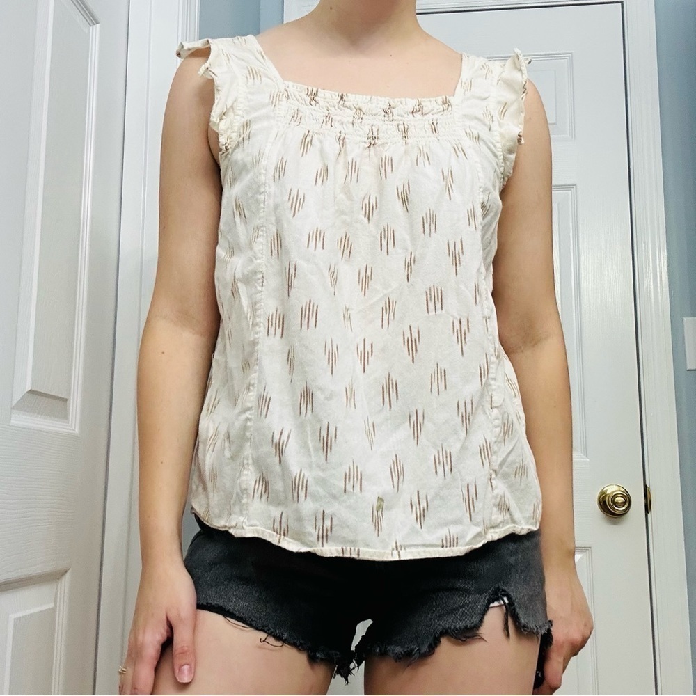 Madewell Tank Top Ruffle Strap Ikat Blouse Cream Dainty Cotton Summer Medium